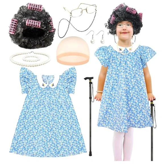 Tisancy® Grandma Costume Kit Halloween Costume 100 Days of School Girl’s Sz 4/5 - Picture 2 of 9